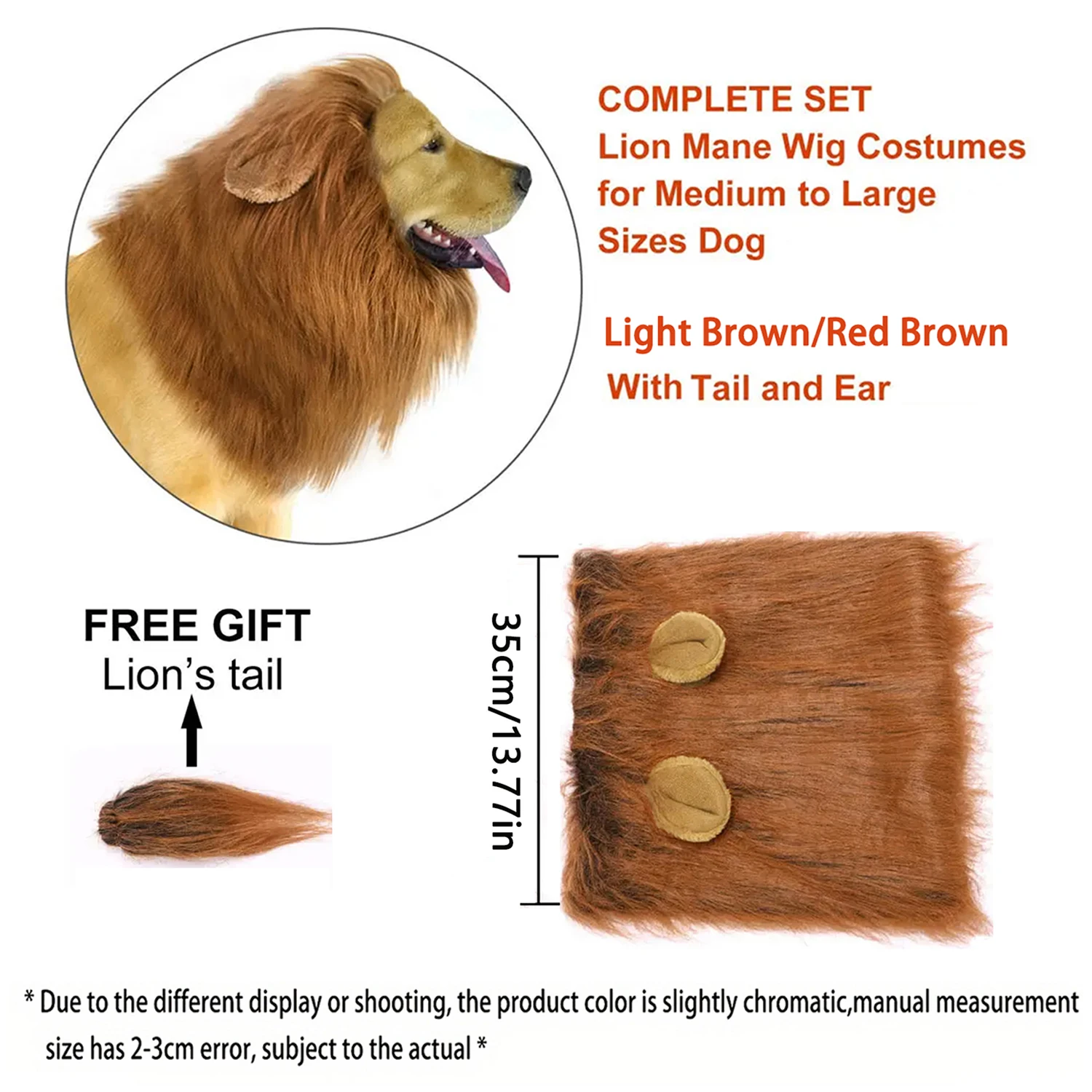 Cute Pet Dog Cosplay Clothes Realistic Lion Mane Dog Costume with Tail Set Medium&Large Dogs Christmas Pet Accessories dog costume set