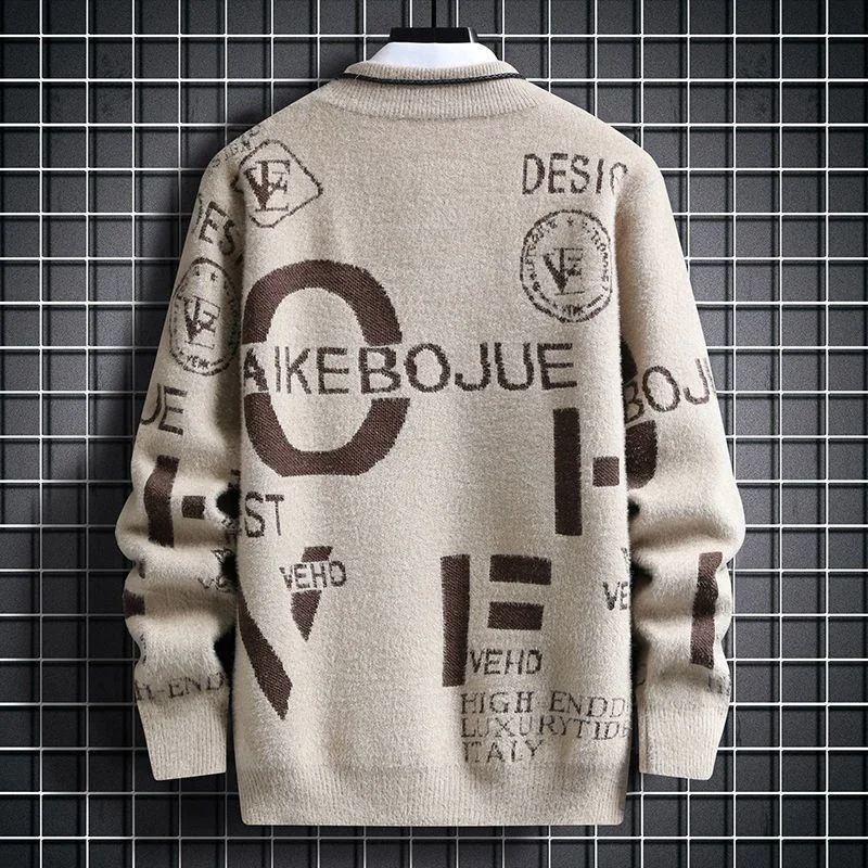 Men and Women Couple Outfit with Letter Stickers Inside Casual and Versatile Warm Sweater Knitted Sweater Handsome Top Clothes