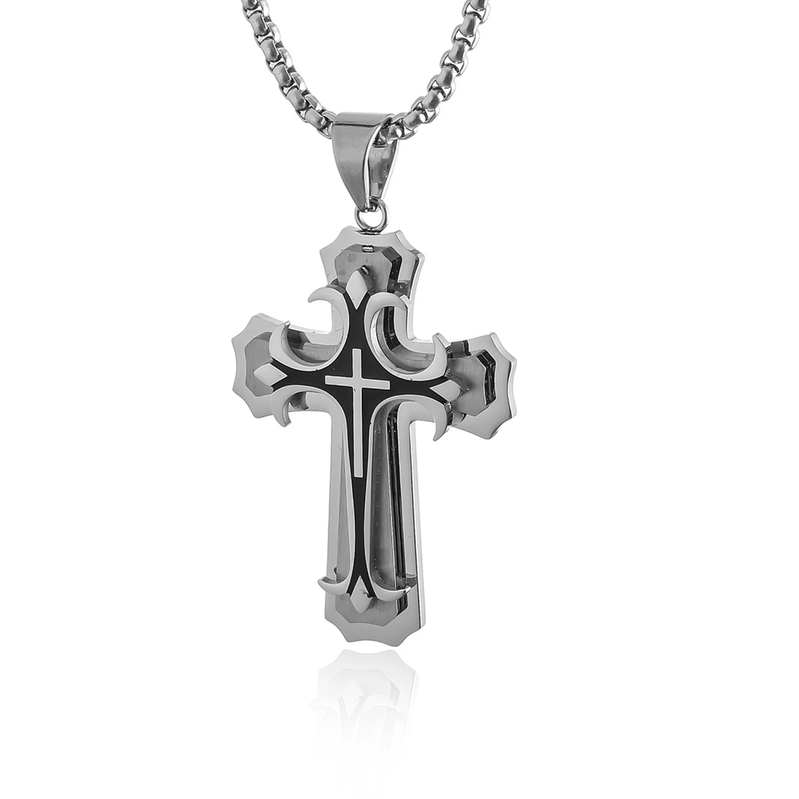 Men's vintage necklace, cross stainless steel jewelry, men's hip-hop rock jewelry