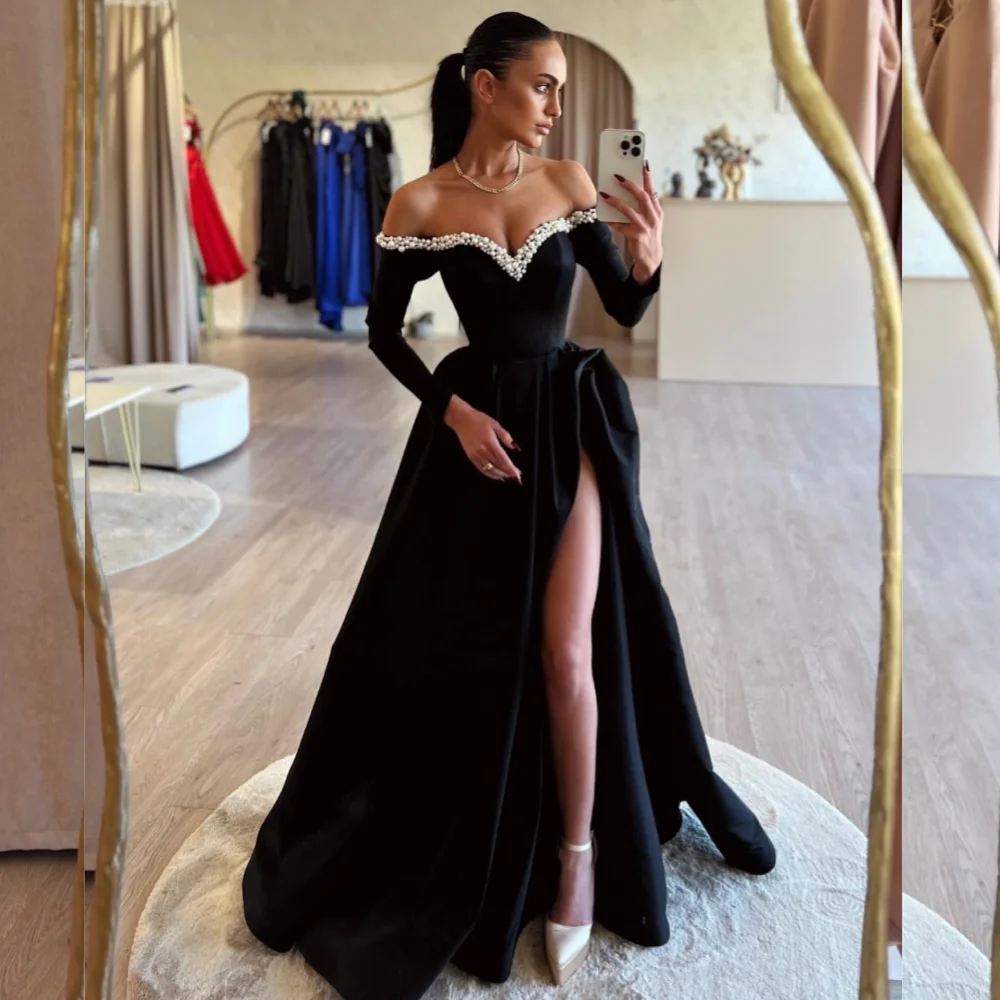 

Jersey Beading Draped Birthday A-line Off-the-shoulder Bespoke Occasion Gown Long Dresses Saudi Arabia Evening es es