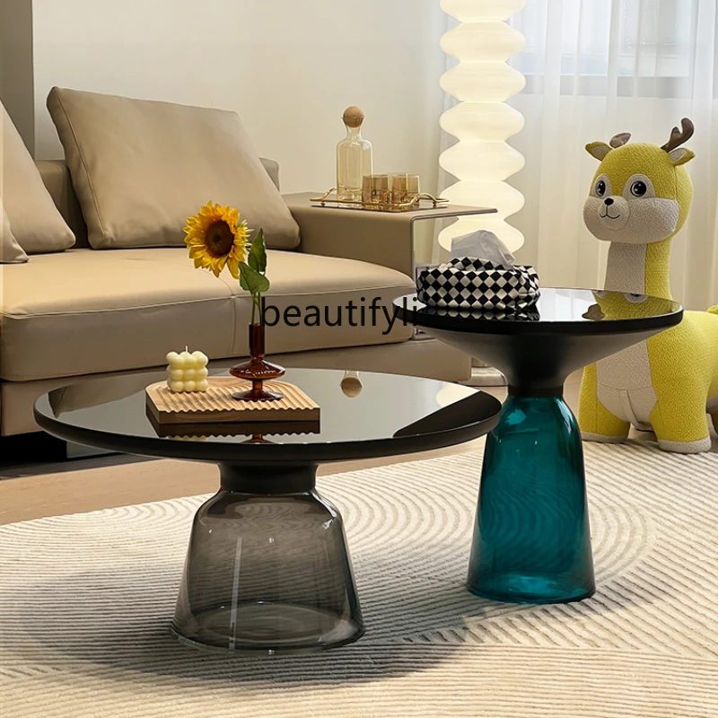 

yj round Glass Tea Table Combination Ins Nordic Simple Light Luxury Designer Creative Bell Side Table