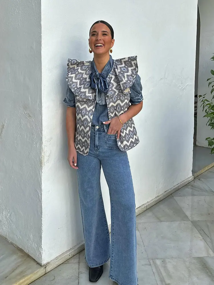 

Женский плиссированный кардиган без рукавов, Свободный жилет с V-образным вырезом, Весенняя уличная одежда, 2024