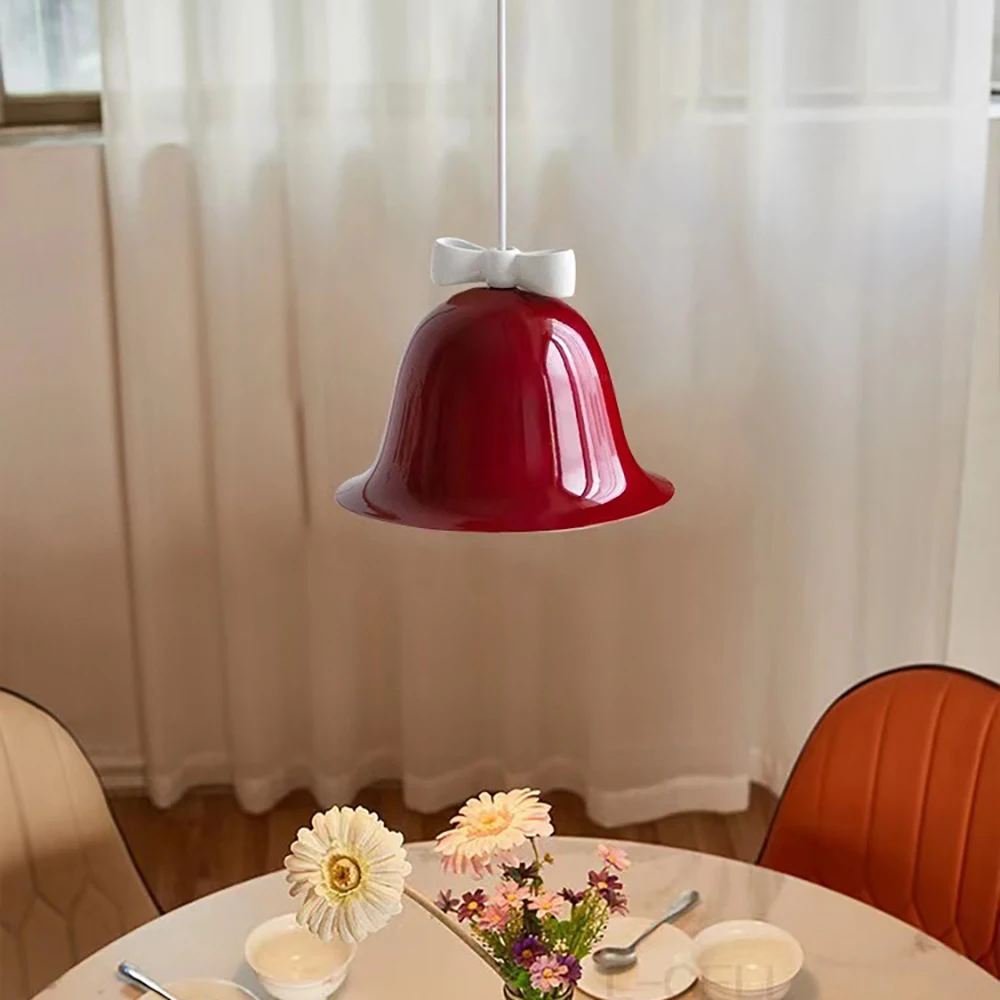 

Bell shaped pendant lamp modern simple bow bedroom bedside lamp dining table bar creative children's room small chandelier