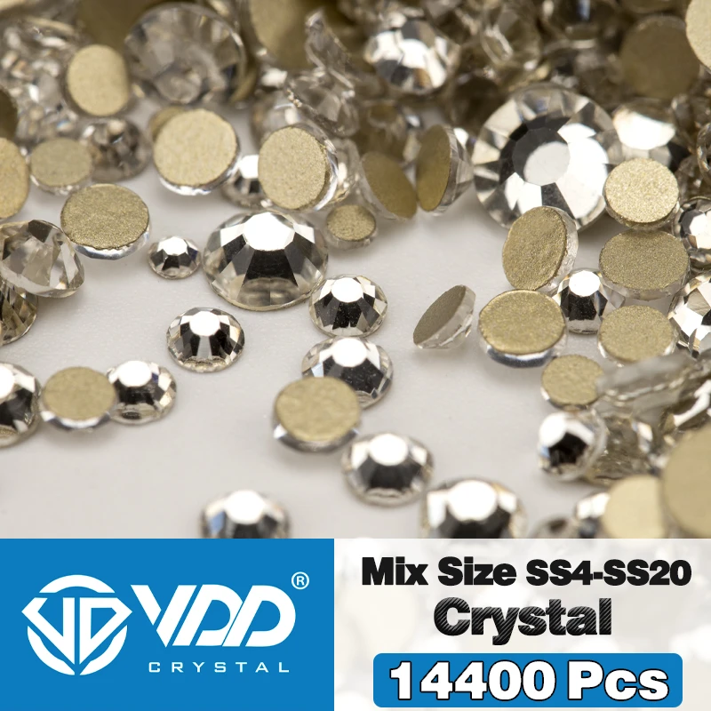 VDD 14400Pcs Wholesale SS4-SS20 Mix Size Glass Rhinestones Crystal Non-hotfix Gold FlatBack Stones For DIY Nail Art Accessories