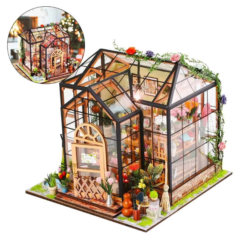 DIY Glow Miniature House Models with Furniture Kits Kids Educational Toy Handmade 3D Greenhouse Art Crafts Women Girls Gifts 5