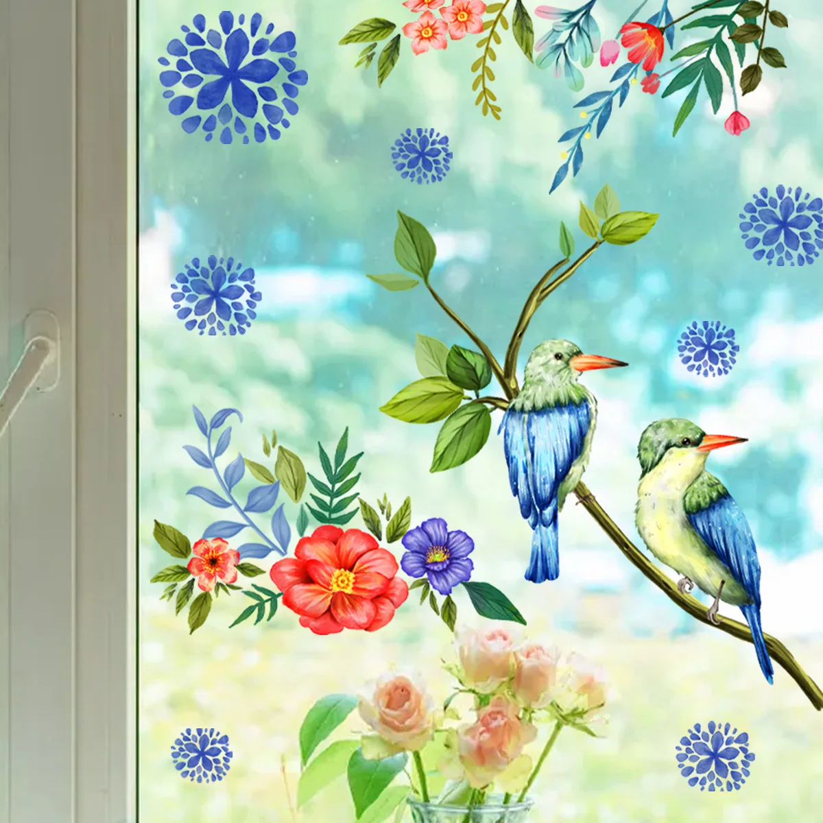 30*60cm Plant Flower Branch Bird Cartoon Wall Sticker Aesthetic Art Animal Living Room Window Room Decorative Pvc Wall Sticker flower and window theme washi stickers decor hand account art notebooks collage creativity aesthetic scrapbooking diy material