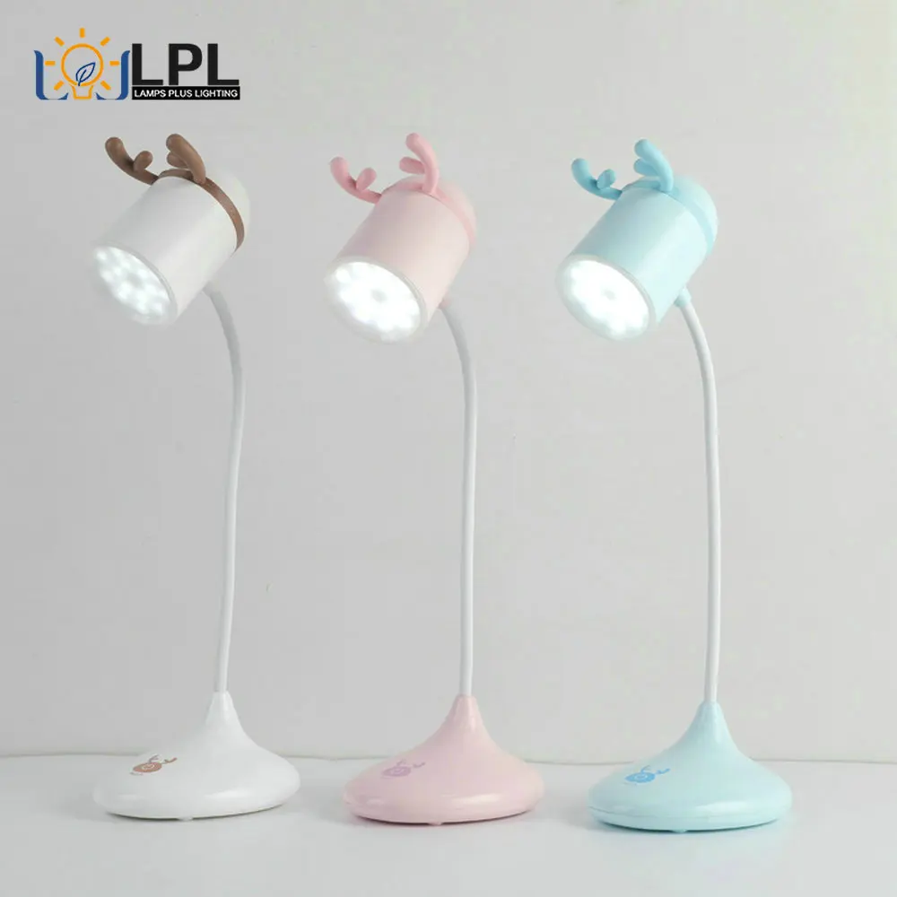 사슴 LED 작은 책상 램프 눈 보호 책상 학생 기숙사를 사용하여 충전식 플러그인 이중 목적 접이식 휴대용 배우기