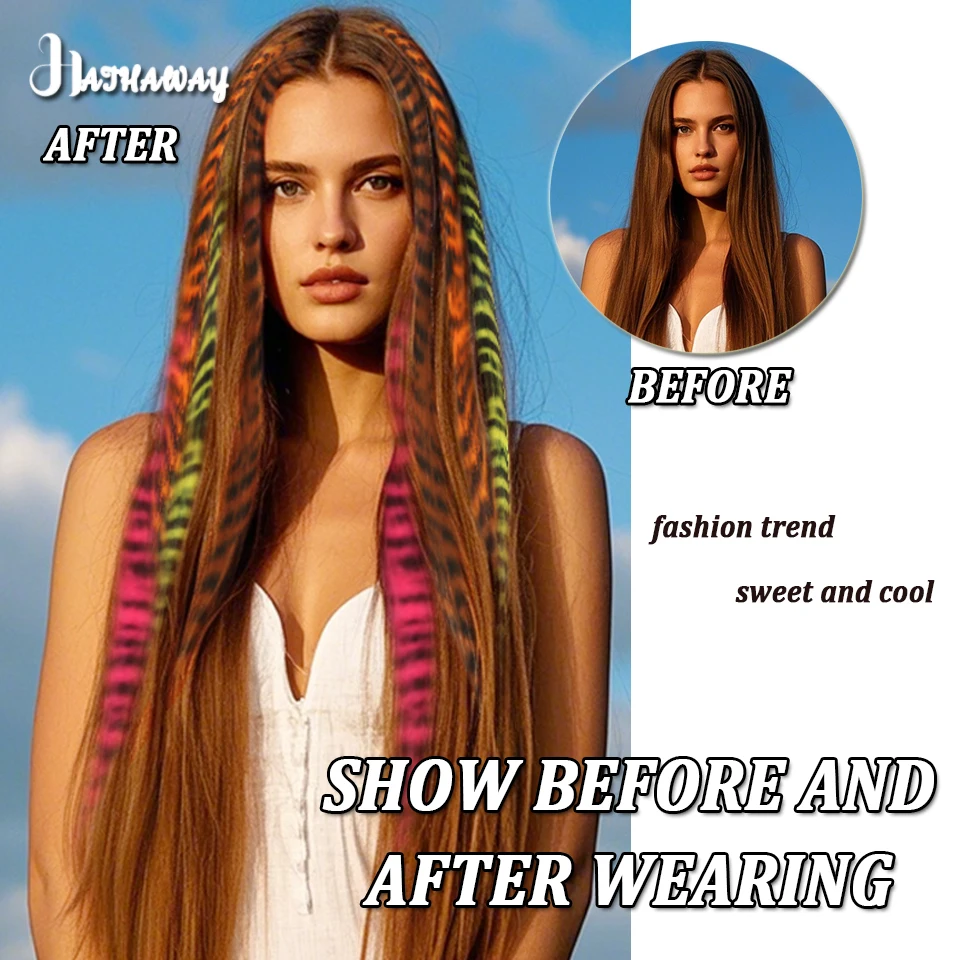 Color Hair Patch BB Clip Leopard Wig Synthetic Colored Silk Hanging Ear Dyed Long Straight Hair Pad Invisible Stripe Wig