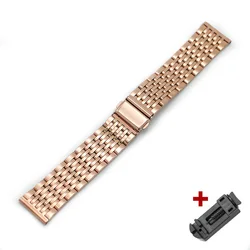 Premium Solid Polished Stainless Steel Watchband Bracelet Strap - 22mm (Rose Gold - Nine)