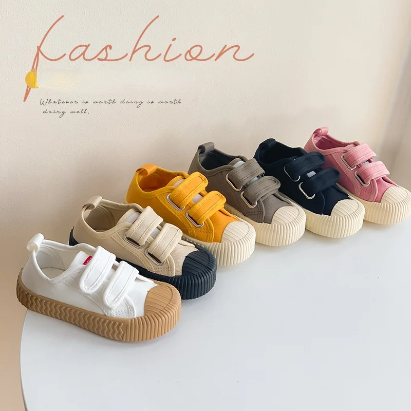 Children Canvas Shoes for Boys and Girls Spring  Autumn Hook and Loop Shoes Soft Bottom Breathable Toddler Baby Biscuit Shoes 3
