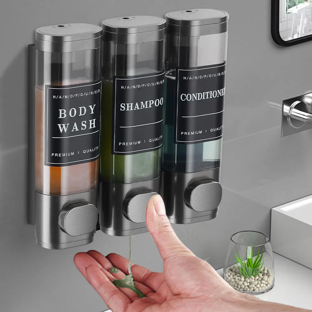 Shampoo and Conditioner Dispenser 3 Chamber Shower Soap Dispenser No Drill Shampoo Dispenser for Shower for Bathroom Hotel 3