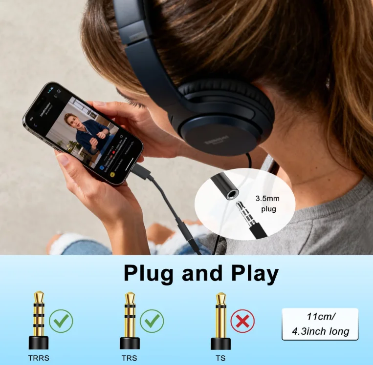 USB-C-헤드폰잭 어댑터 3.5mm 암-USB-C-수 오디오 케이블 코드 삼성 갤럭시 S25/S25 울트라/S24/S24 호환