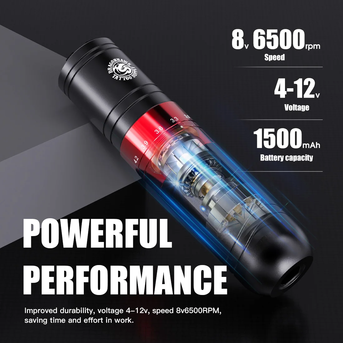 Dragonhawk 7 ストロークワイヤレスタトゥーマシンロータリーコアレス