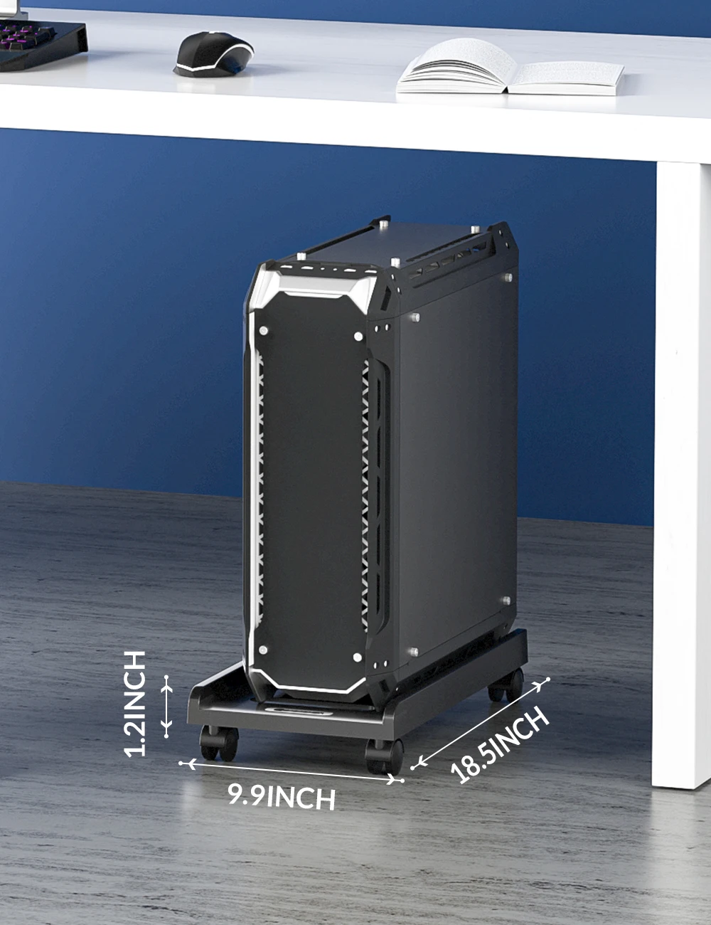 Adjustable Mobile Computer CPU Stand PC Cases with 4 Caster Wheels ABS Material Desk Accessories Holder