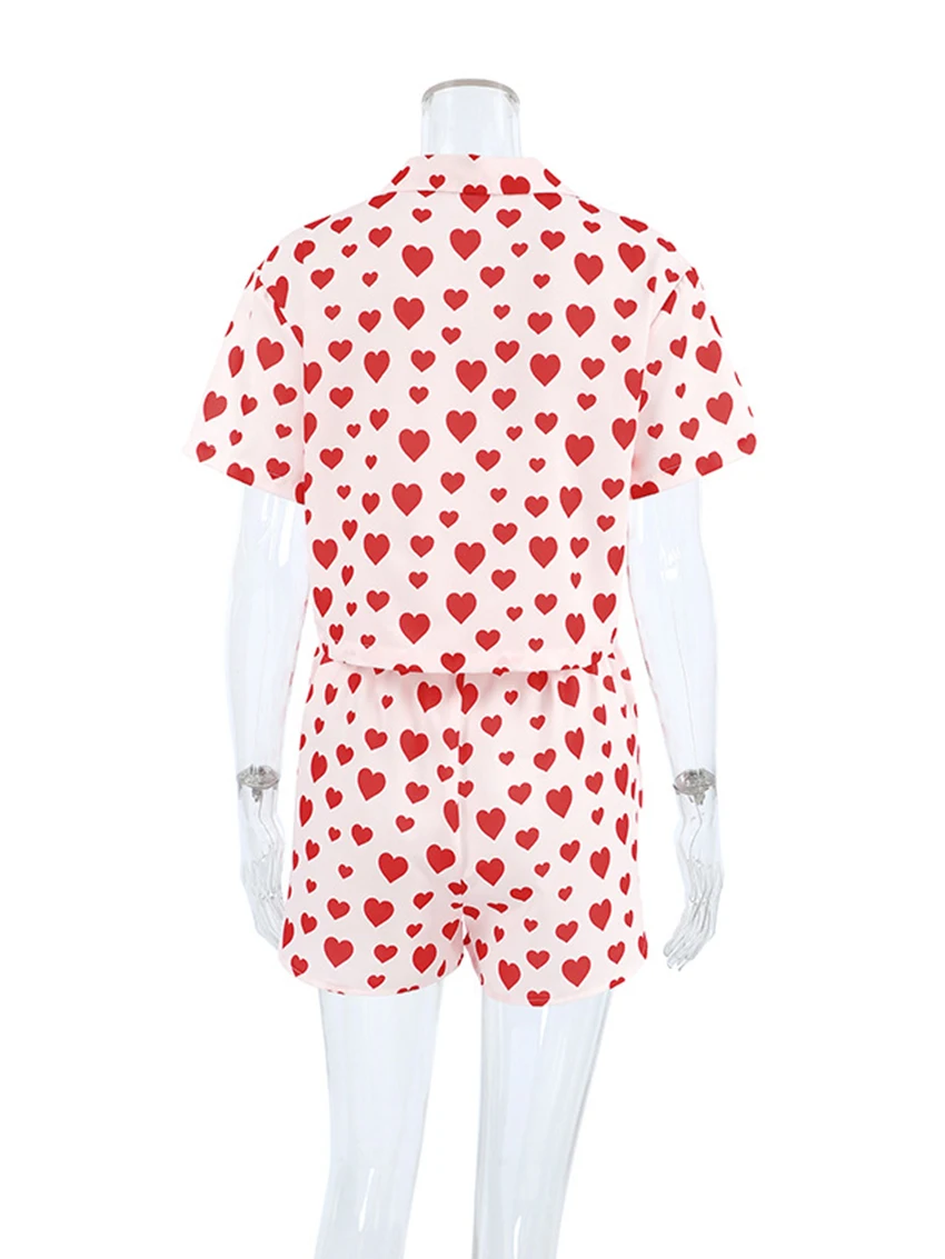 Marthaqiqi Printing Summer Women Nightgowns Suit Sexy Turn-Down Collar Sleepwear Short Sleeve Pajamas Shorts Casual Home Clothes
