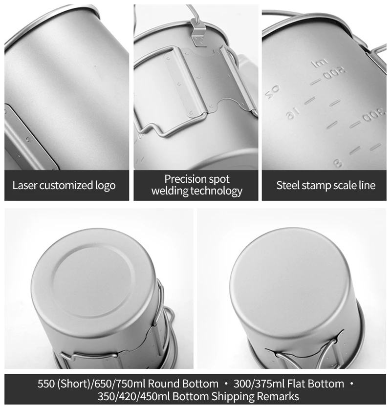 Titanium Cup Outdoor Portable Camping Picnic Water Cup Mug With Foldable Handle For Outdoor Camping Hiking 300ml/ 450ml /750ml 4