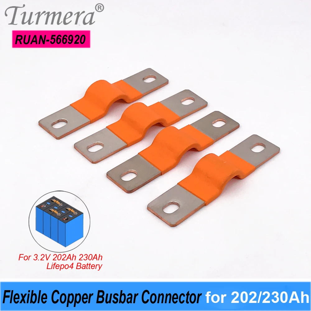 

Turmera 4Pieces 400A 12V Lifepo4 Battery Flexible Busbar Pure Copper Connecter Hole to Hole 56mm 2mm for 3.2V 202Ah 230Ah Use