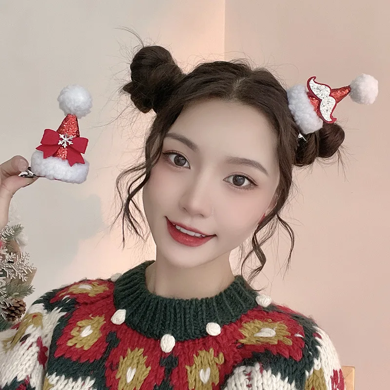 Hair Clips Hair Accessories Christmas Hair Clip Children's Deer Red Bow Hairpin New Year Hair Clip Christmas Hat Accessory Gift Photo Props