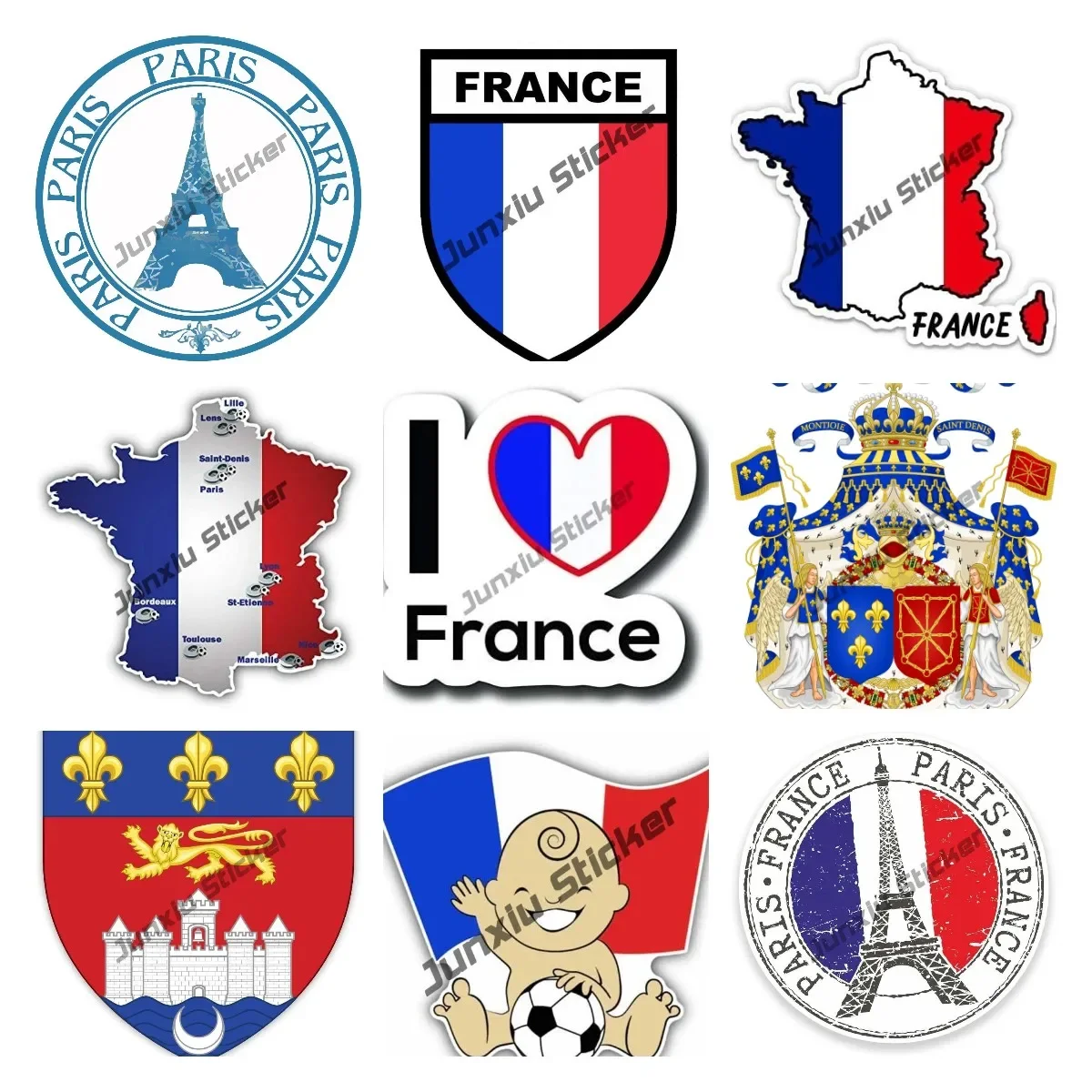 France Flag Decal French Map Shield Sticker France Football Stadium Map Decal Army Military PVC Car Accessories National Flag