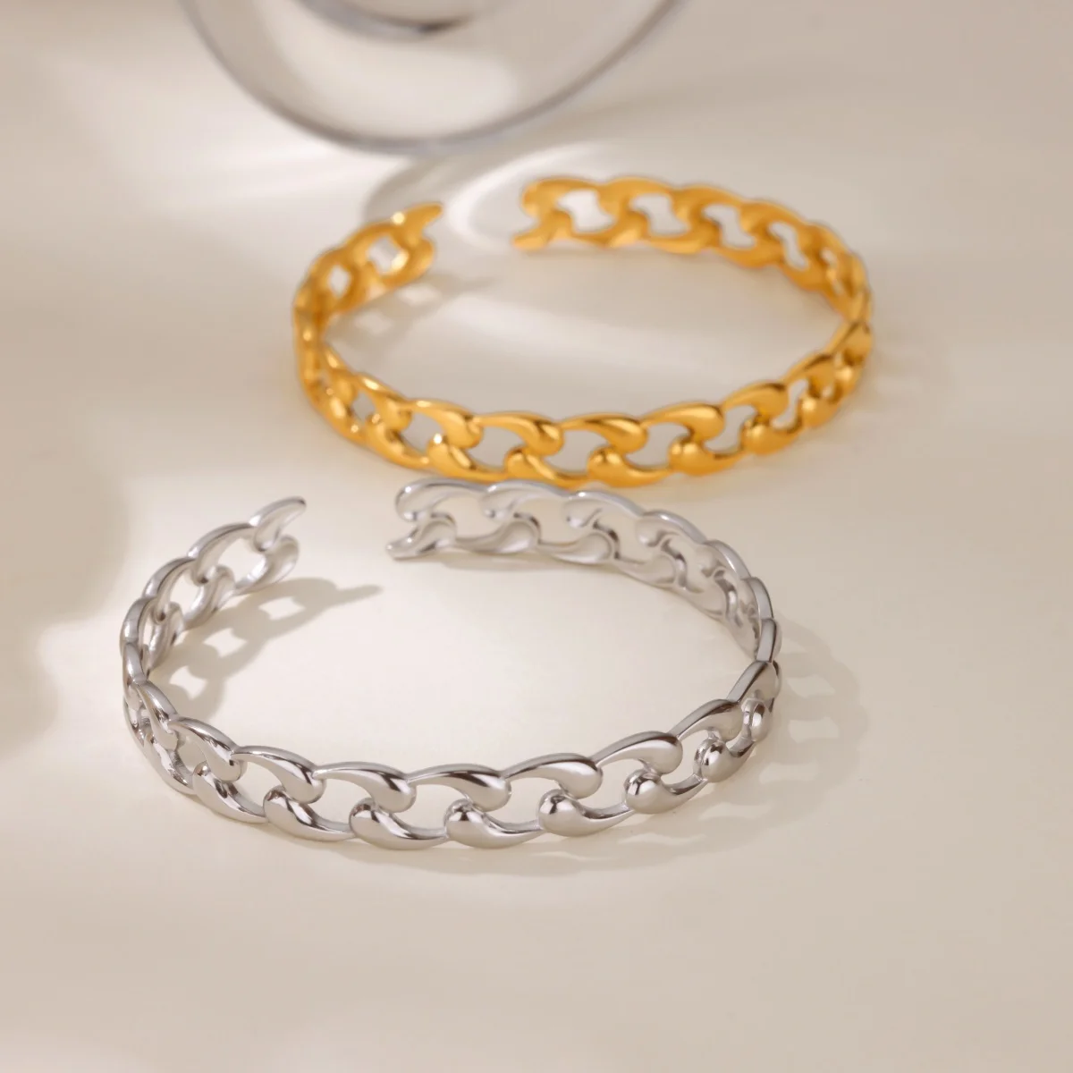 Stainless Steel Geometric Link Bangles For Women