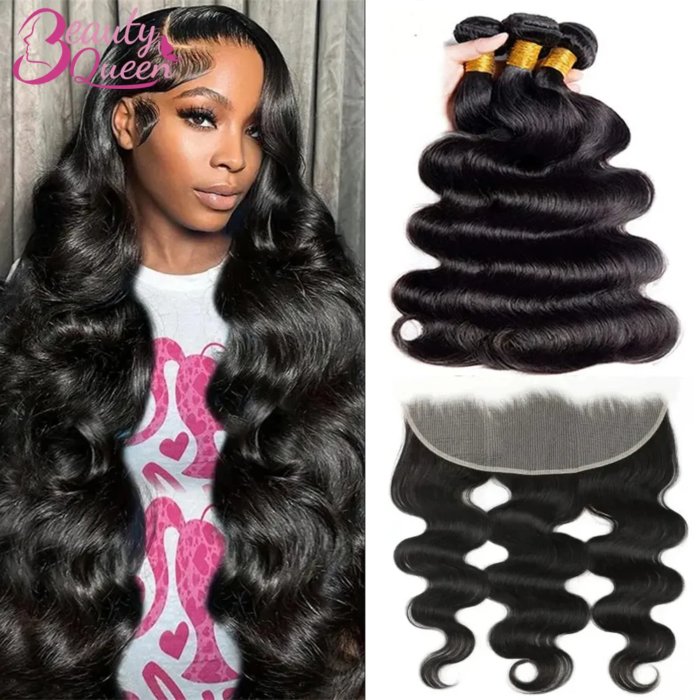 Body Wave Human Hair Bundles With 13x4 Transparent HD Lace Frontal Brazilian Extensions Weave 3 Bundles With Closure for Women