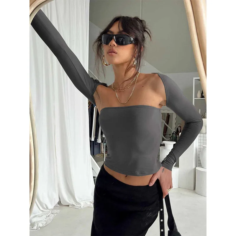 Women's Sexy Bra Tie Waist T-shirt Long Sleeve Tight Cover Two Piece  Women's Top - AliExpress