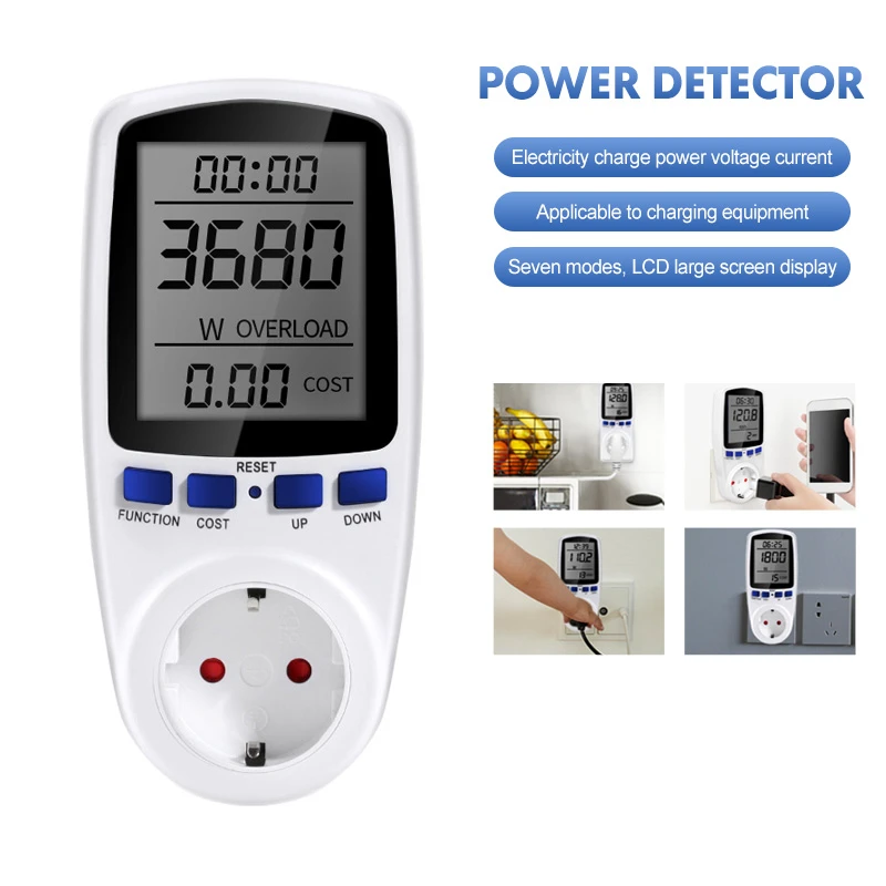 Digital Lcd Power Meter Wattmeter Socket Wattage Kwh Energy Meter Ac