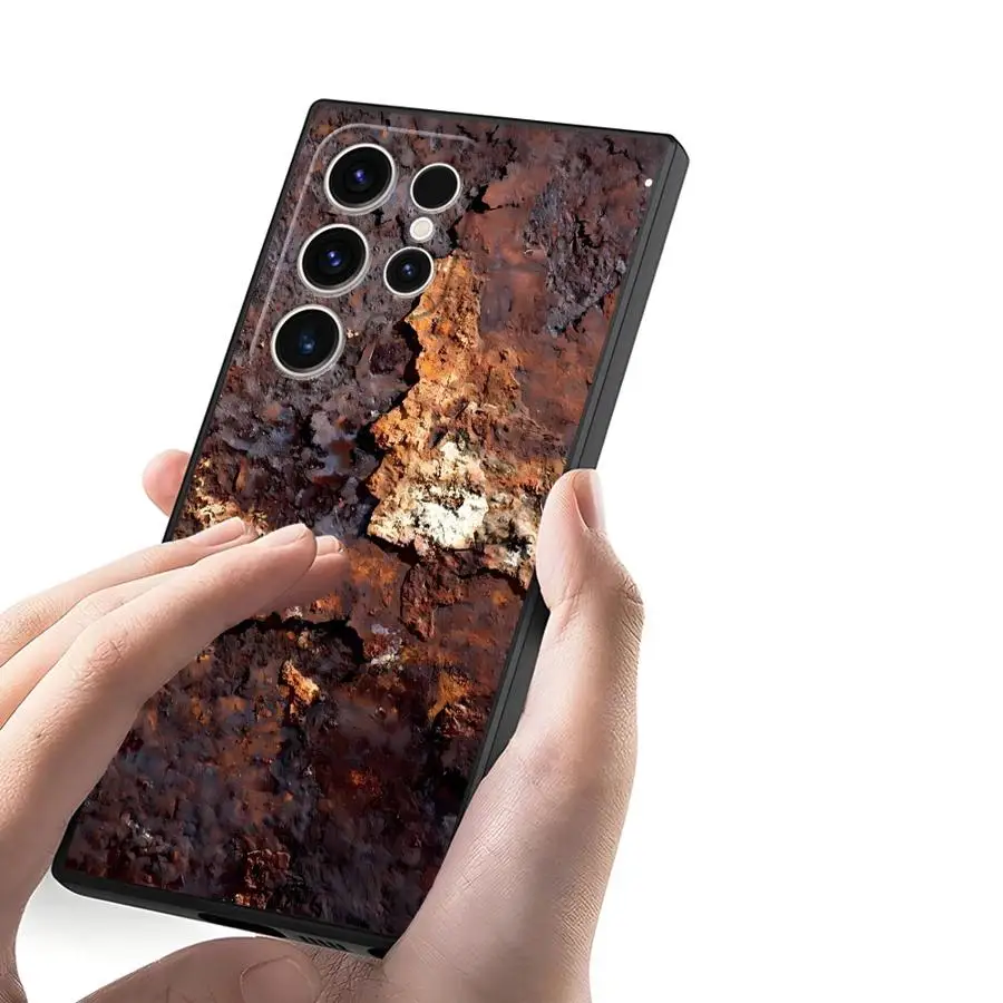 Vintage-Style Black Soft Phone Cover in Retro Rust Design