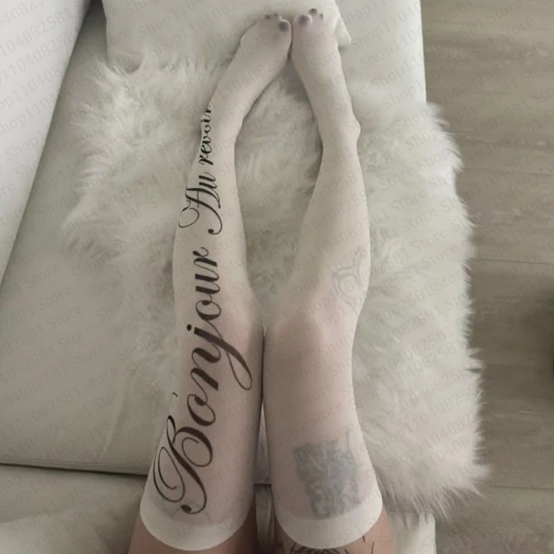 Chaussettes longues gothiques rétro avec lettres imprimées, Harajuku, coupe cintrée aux genoux, style Y2K, cosplay, mignonnes, à la mode, Kawaii, années 2000 - AliExpress