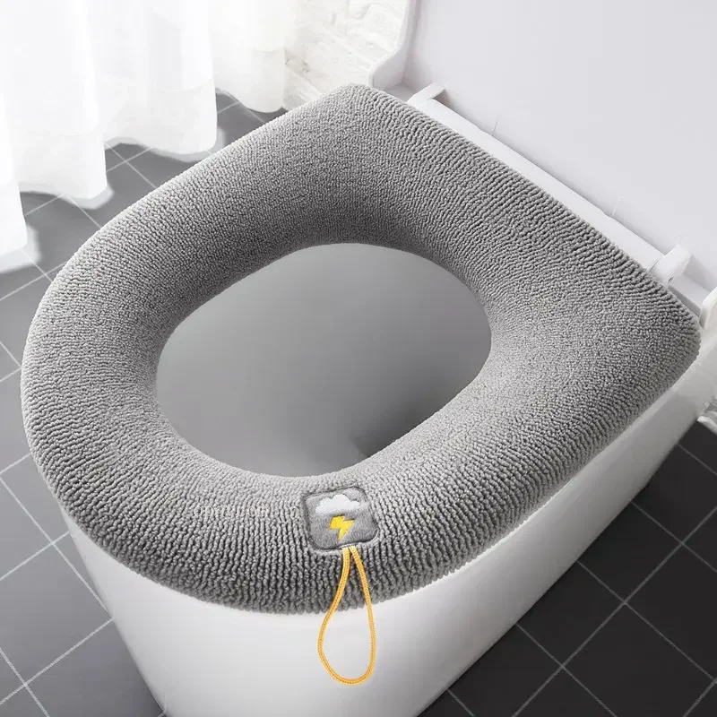 Toilet Seat Cover Mat Washable Toilet Pad Cushion Handle Winter Thicker Bathroom Closestool Warmer Accessories