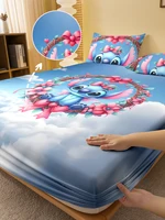 1 cartoon cute Stitch pattern digital printed frosted Fitted Sheet,bedroom printed bed cover,bedding(No pillowcase) 1
