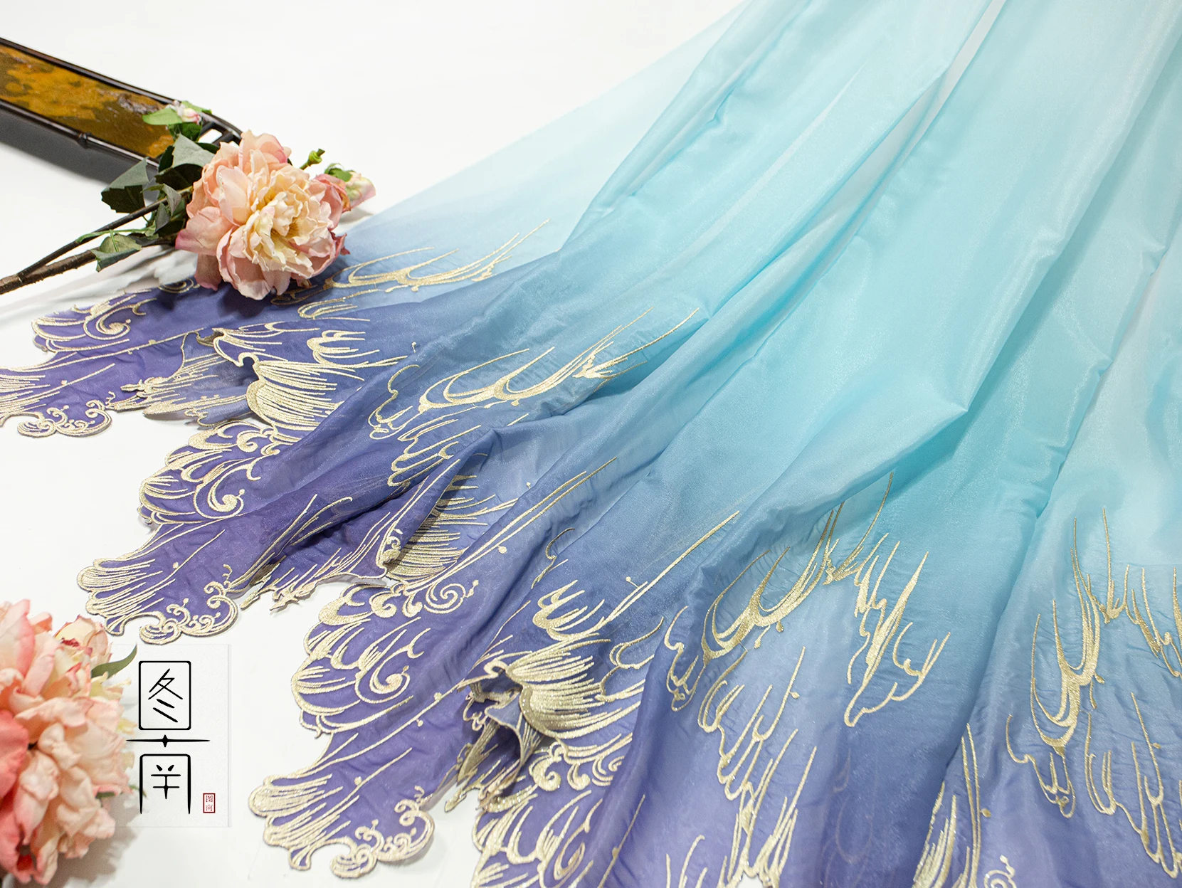 Gradient Green-Blue Soft Fabric for DIY Hanfu Shirts and Doll Clothing