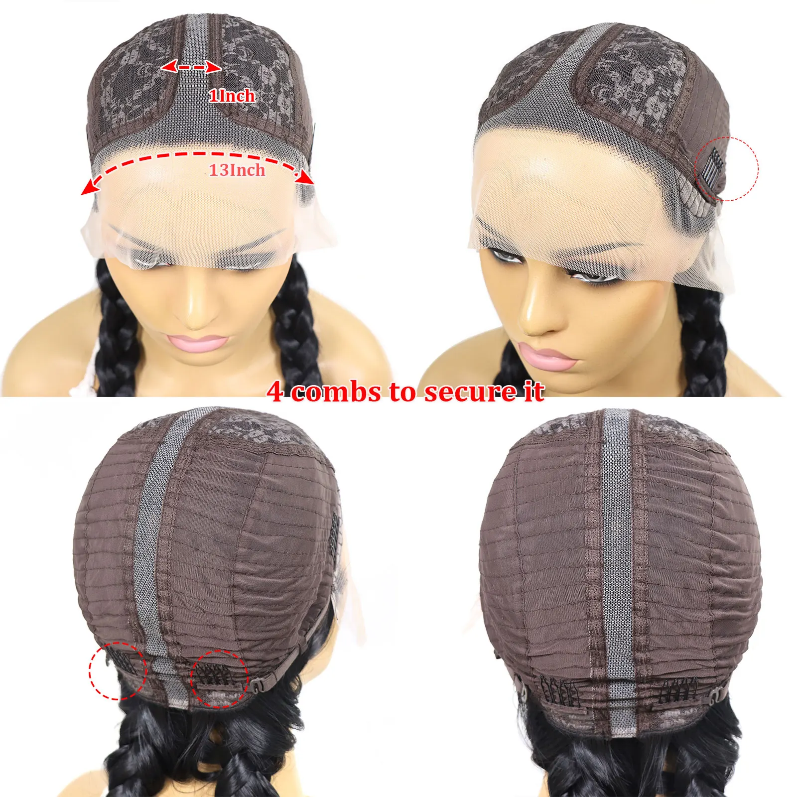 26Inch Brown Braided Wigs Middle Part Synthetic Double Dutch Box Braided Wig With Baby Hair Pink/Red Lace Front Wigs For Women