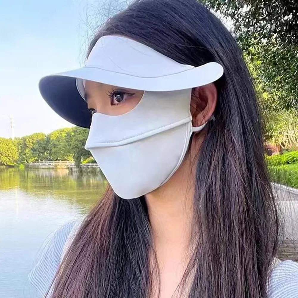 Full Face Sunscreen Mask with Large Vinyl Brim Outdoor Driving Riding UV Protection Eye Protection Ice Silk Facekini Sports Mask