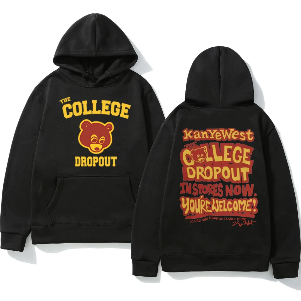 

Kanye West College Dropout Hoodie Music Album Double-sided Print Hooded Sweatshirts Men Women Hip Hop Streetwear Pullover Tops