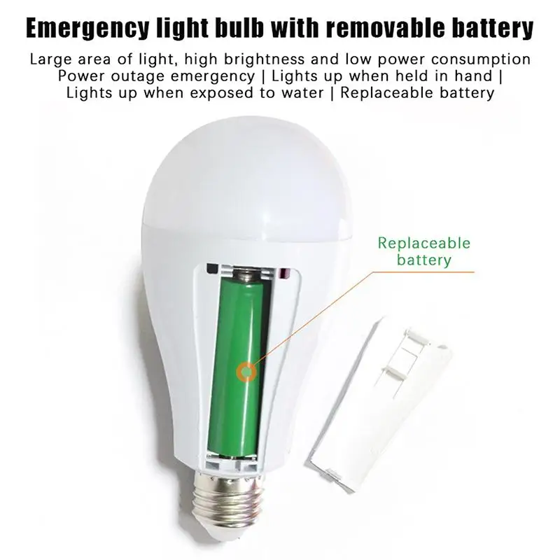 LED 충전식 비상 전구는 정전 중에 젖은 환경에서도 조명을 켜줍니다. 이중 배터리 탈착식 비상 전구