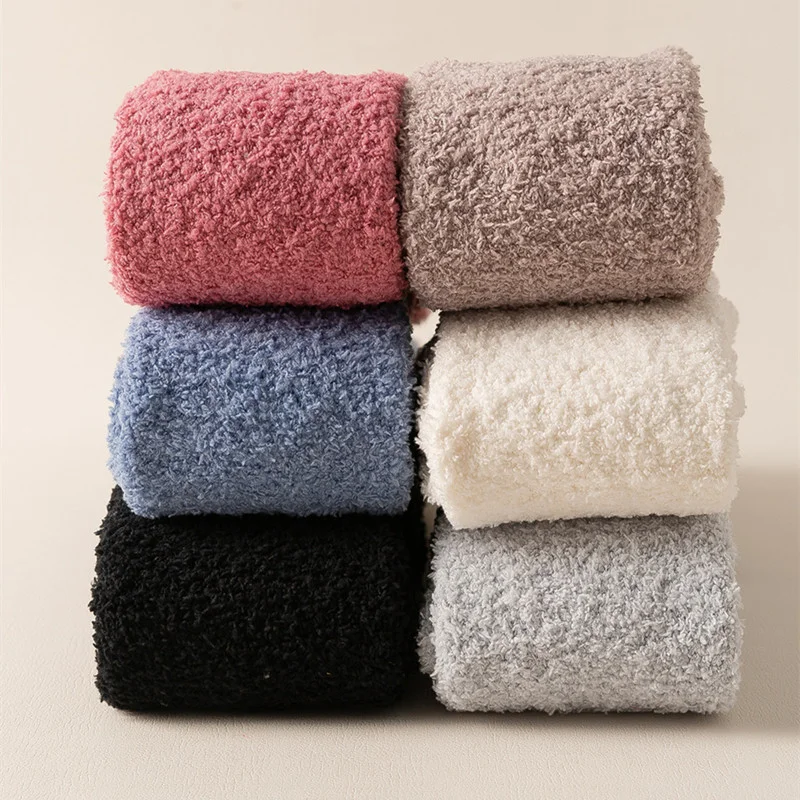 Thigh High Socks 1 Pair Women's Warm Plush Thigh High Socks Winter Coral Fleece Over The Knee Long Socks For Home Sleep EU 35-40 Solid Colors