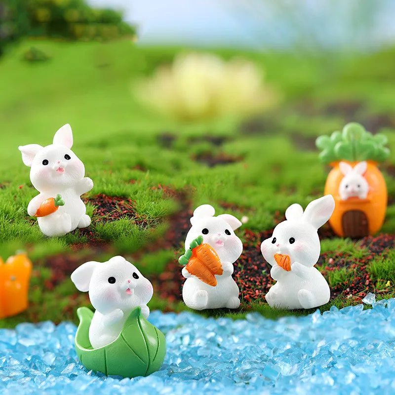 New Figurines Miniature Cartoon Rabbit Micro Landscape Ornaments For Home Decoration Kawaii Animal Room Decor Desk Accessories