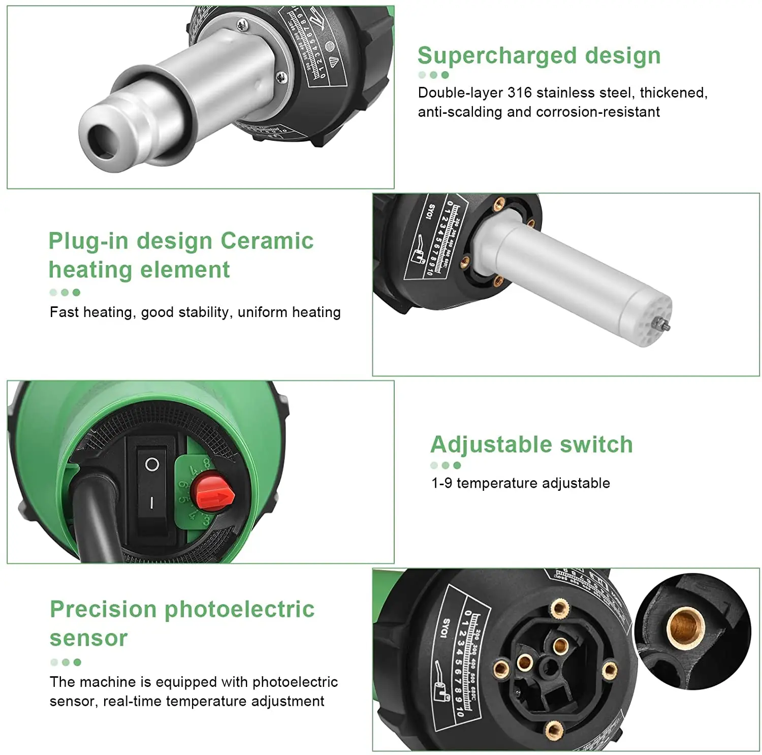 Soudure Plastique 1600W, Pistolet à Air Chaud 20 ℃ - 600 ℃ de Soudeur en  Plastique à Contrôle de Température Variable Kit