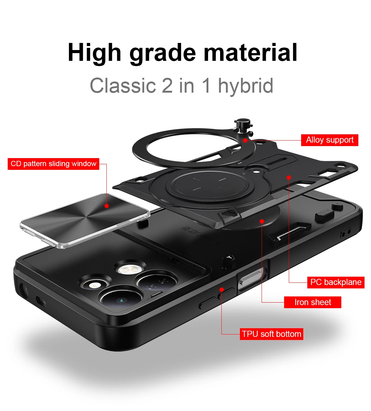 Slim Shockproof Kickstand Phone Case with Lens Protector