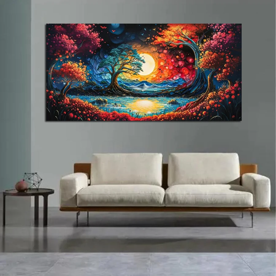 FULLCANG Moon Tree Lake Diamond Art Paintings Large Size Abstract