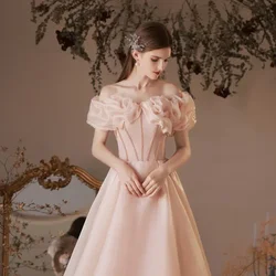 Elegant Ladies Party Dresses for Women Palace Style Off The Shoulder Sleeveless Strapless A-line Flowers Prom Dress Vestidos