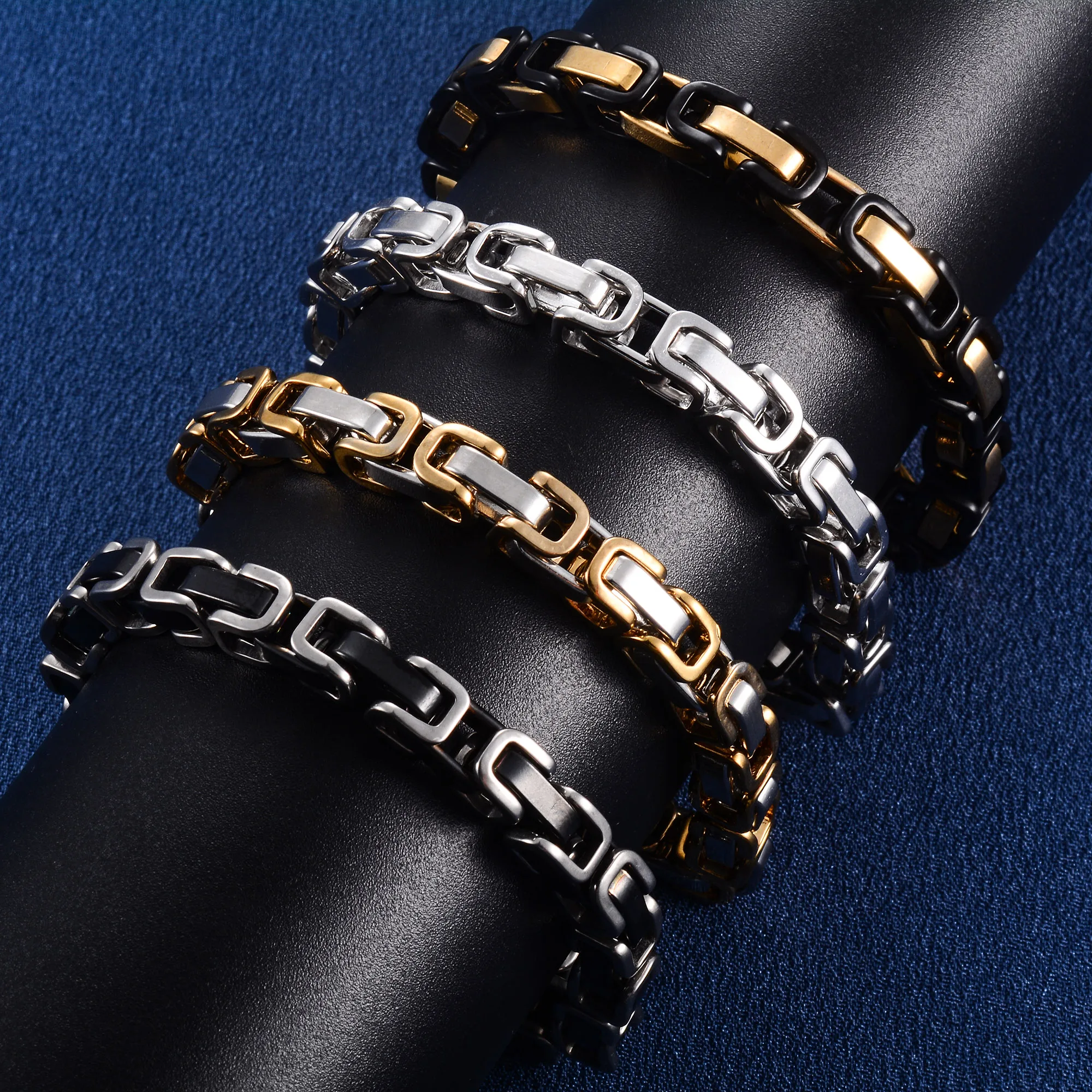 6mm 23cm Cooles Byzantinisches Kettenarmband aus Edelstahl für Männer Chunky Punk Rock Boy Handkette Fußkettchen Armband Metallschmuck