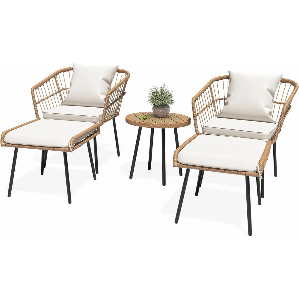 

5-Piece Outdoor Wicker Furniture Set,All-Weather Patio Bistro Set with Footrest,Small Patio Conversation Set for Balcony Outside