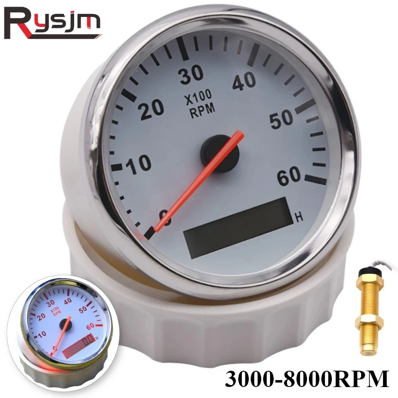 Custom Universal 85mm Boat Tachometer Marine Tacho Meter Gauge LCD Hourmeter 6000RPM 8000RPM Meter for Car tacometro Toerenteller tachometer gauge engine tachometer tachometer meter engine hour meter