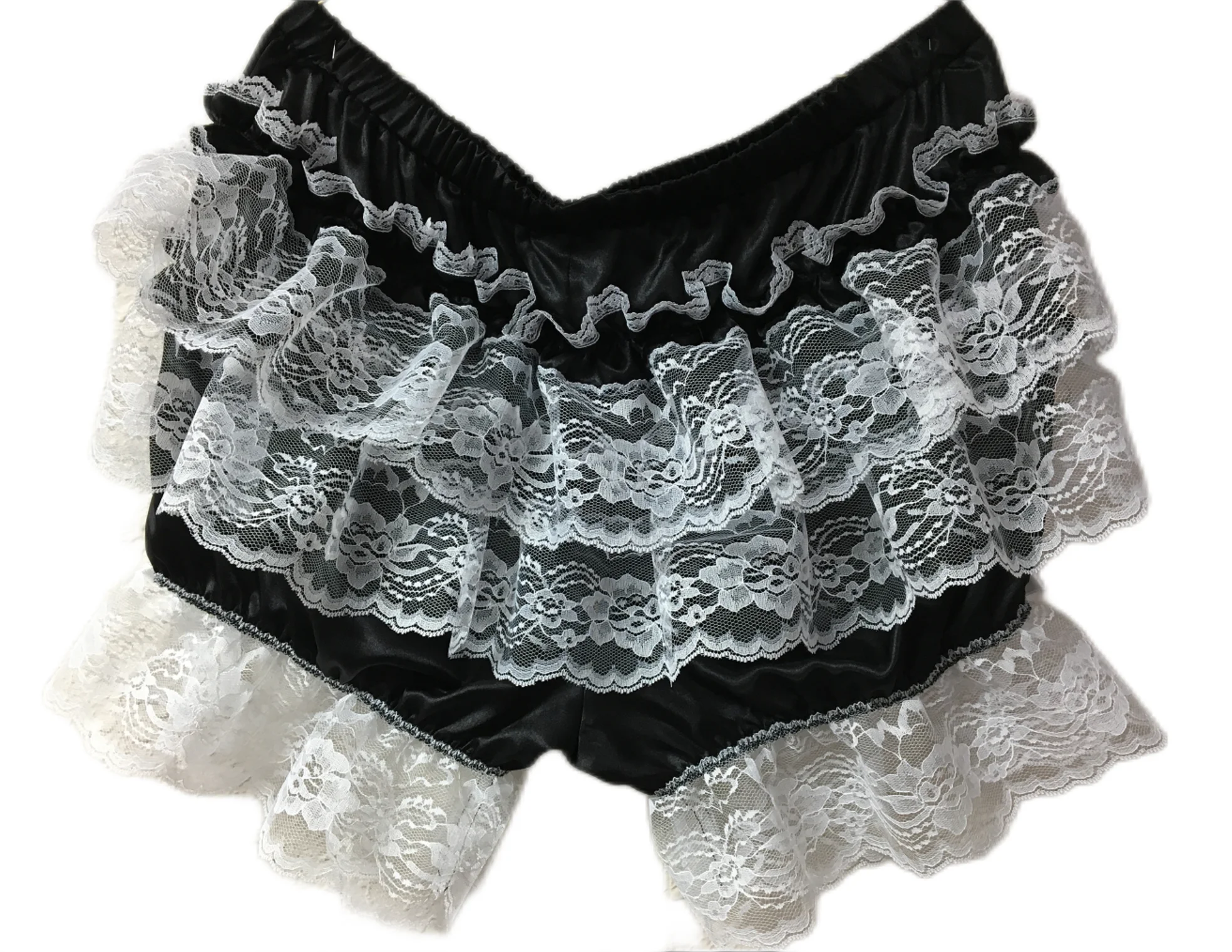 

French Maid Cross-dressing Knickers Black Satin Lace Long Hem Sissy Dress Underwear Can Be Customized In Multiple Colors