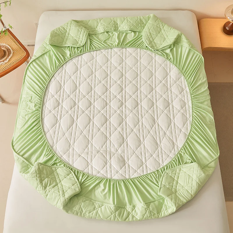 2025 New Solid Color Cotton Waterproof Bed Hat TPU Layer Green Mattress Cover Breathable Skin Friendly with Elastic Bedspread 3