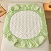 2025 New Solid Color Cotton Waterproof Bed Hat TPU Layer Green Mattress Cover Breathable Skin Friendly with Elastic Bedspread 3