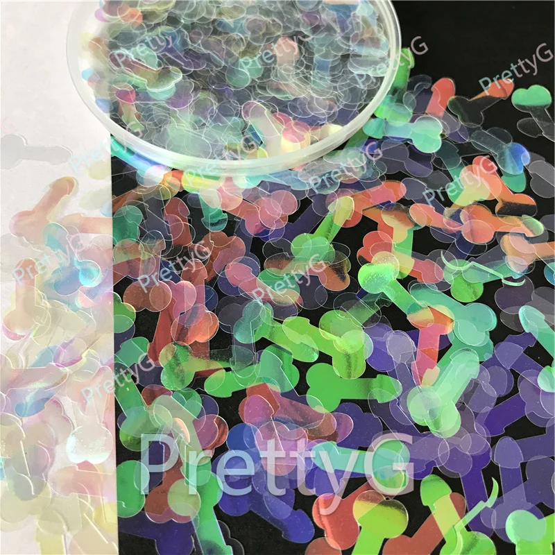 PrettyG 1 Box Small Penis Dicks Shape 8mm Holographic Glitter for Resin DIY Making Body Art Craft Makeup Decoration Accessories nail glitter
