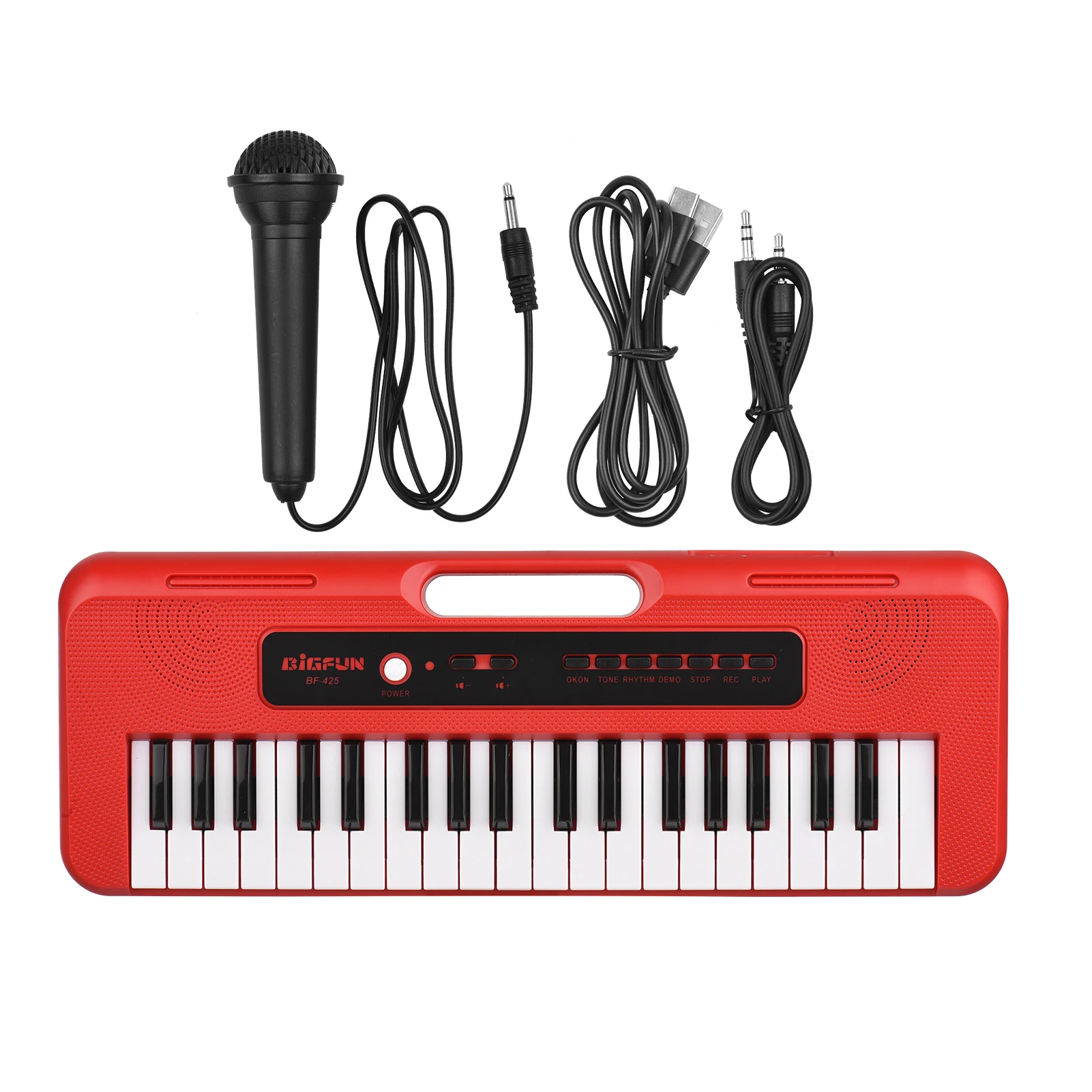 BIGFUN 37 Key Children Electronic Piano with Mini Microphone Preset 10 Demos Supports Recording Headphone/ Aux in Jack Portable